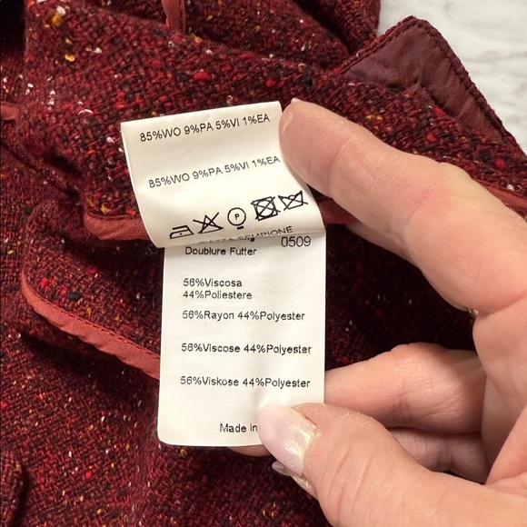 Piazza Sempione Cranberry Red Tweed Button Front Collared Blazer Jacket IT42/6 - Picture 5 of 9